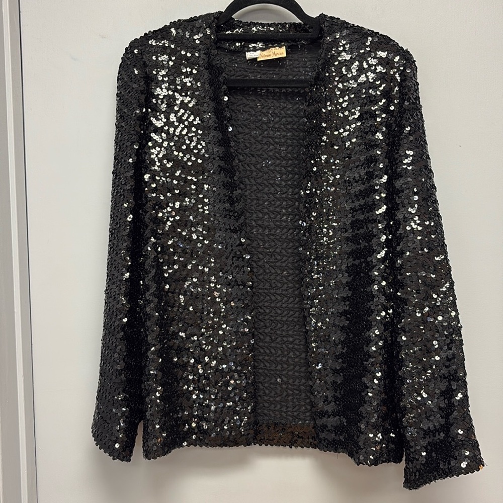 Vintage Florence Alper for Neiman Marcus Black Sequined Formal Jacket Size M